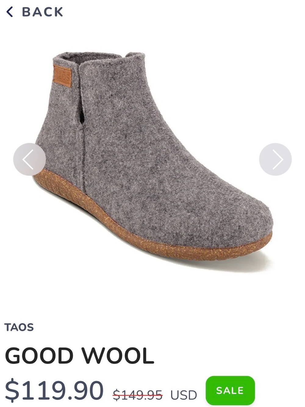 Taos Gray Wool Slip-On Ankle Boot with Cork-Look Sole